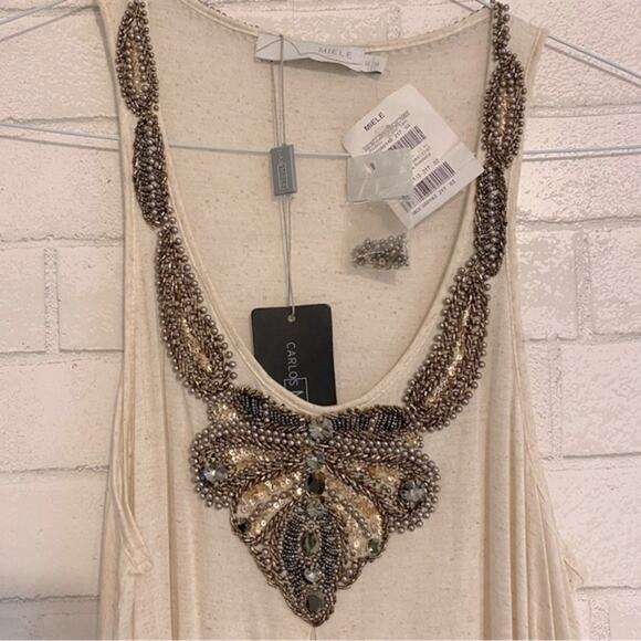NEW Carlos Miele $255 Beaded Flowy Tank Tunic Dress Cover Up Ivory MEDIUM - Picture 8 of 15